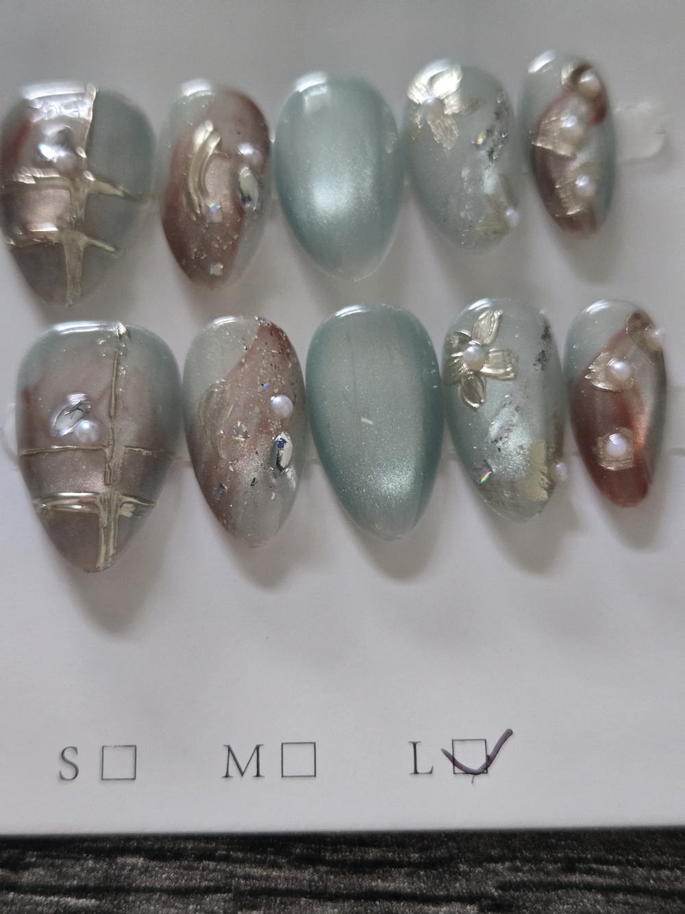Sage Green & Pink Press-On Nails 2.0 In Length